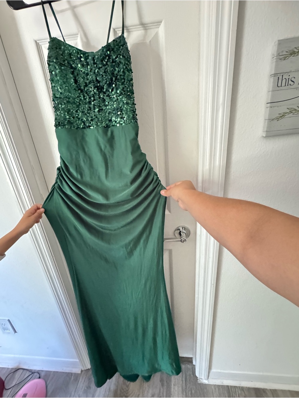 SHEIN Emerald Green Sequin Spaghetti Strap Dress